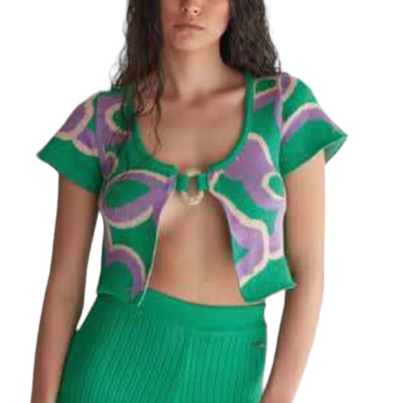 MANDINGA Picnic Cropped Green & Purple Sweater Knit Top Shrug - XS - Picture 1 of 11